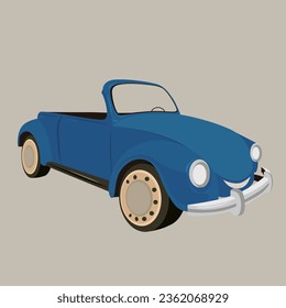 Vector illustration in cartoon simple old school style. Sets of Blue vintage cars. Transportation cartoon. 