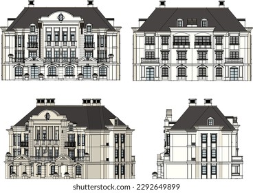 Vector illustration cartoon sketch of grand classic old house