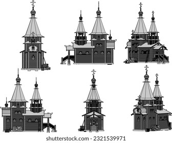 Vector illustration cartoon sketch of holy catholic old wooden church