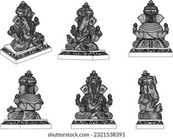 Vector illustration cartoon sketch of indian god ganesha statue