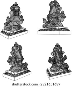 Vector illustration cartoon sketch of indian god ganesha statue