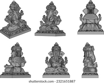 Vector illustration cartoon sketch of indian god ganesha statue