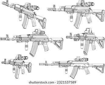 Vector illustration cartoon sketch of modern rifle automatic rifle