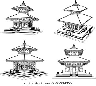 Vector illustration cartoon sketch sacred temple pagoda god place