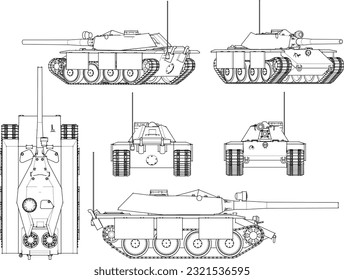 Vector illustration cartoon sketch of tank fighting vehicle with cannon