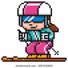 Vector illustration of Cartoon Skier player - Pixel design
