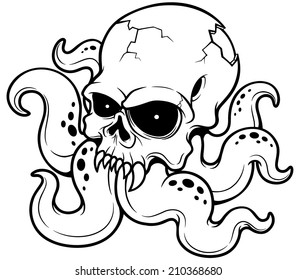 vector illustration of Cartoon Skull octopus