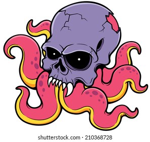 vector illustration of Cartoon Skull octopus