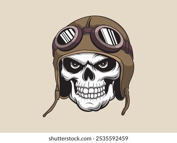 vector illustration of a cartoon skull wearing a helmet