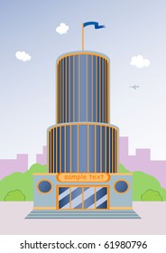 Vector illustration of cartoon skyscraper in the city. You can put your sample text on it.