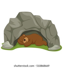 Vector Illustration Of Cartoon Sleeping Bear in cave