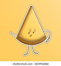 Vector illustration of cartoon slices of pizza. Happy funny cartoon pizza slice. Vector cartoon-style image