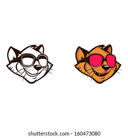 vector illustration of cartoon smiling cat with the sunglasses