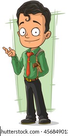 A vector illustration of cartoon smiling detective with pistol