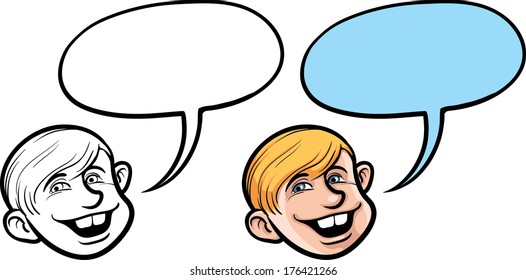 Vector illustration of cartoon smiling funny boy face. 