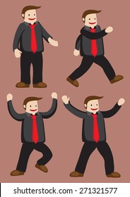 Vector illustration cartoon smiling guy in black and red fashion style isolated on white background.