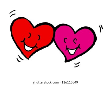 vector illustration of cartoon smiling hearts