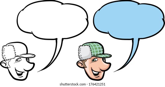 Vector illustration of cartoon smiling hunter man face. 