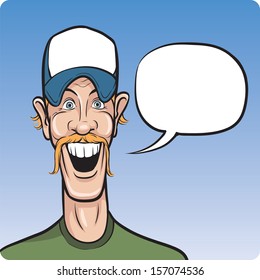 Vector illustration of cartoon smiling man in baseball cap. Easy-edit layered vector EPS10 file scalable to any size without quality loss. High resolution raster JPG file is included.