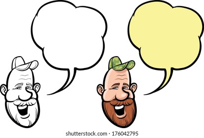 Vector illustration of cartoon smiling man with red beard face. 