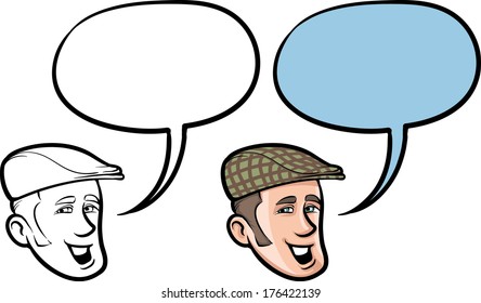 Vector illustration of cartoon smiling man in cap face. 
