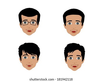 Vector illustration of Cartoon  smiling men faces