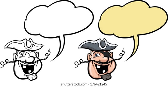 Vector illustration of cartoon smiling pirate face.