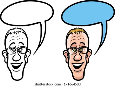 Vector illustration of cartoon  smiling programmer face. Easy-edit layered vector EPS10 file scalable to any size without quality loss. High resolution raster JPG file is included. 