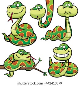 Vector Illustration of Cartoon Snake Character Set