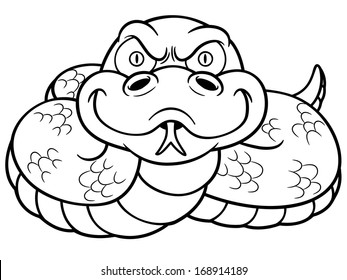 Vector Illustration of Cartoon Snake - Coloring book