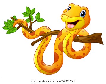 Vector illustration of Cartoon snake on branch
