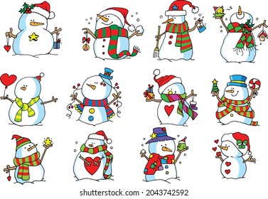 Vector illustration cartoon snowman cartoon series
