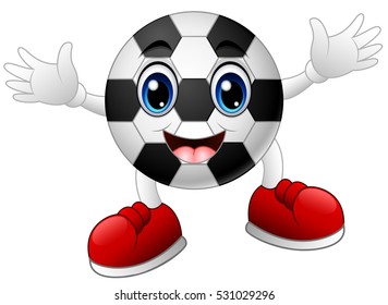 Vector illustration of Cartoon soccer ball raising his hands