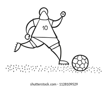 Vector illustration cartoon soccer player man running and dribble ball on pitch.