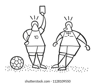 Vector illustration cartoon soccer player man showing red card to referee.