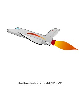 Vector illustration of a cartoon space shuttle. Drawing, image isolated on white background. Space vehicle, spaceship side view profile. Logo icon aerospace.