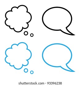 Vector Illustration Of Cartoon Speech And Thought Bubbles Collection, Black And Blue Version