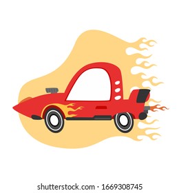 Vector illustration of cartoon speed racing car with flame