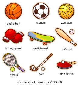 Vector illustration of Cartoon Sport equipment vocabulary