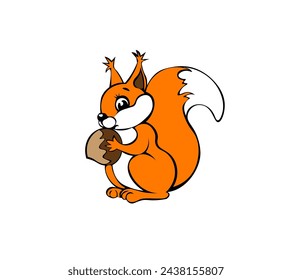 Vector illustration of a cartoon squirrel with a nut in its paws