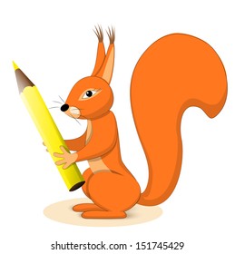 vector illustration cartoon squirrel with pencil-eps10