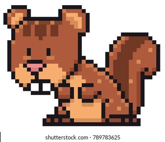 Vector illustration of Cartoon Squirrel - Pixel design