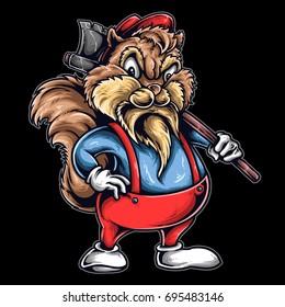 vector illustration of cartoon squirrel woodcutter character
