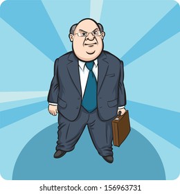 Vector illustration of Cartoon standing fat businessman. Easy-edit layered vector EPS10 file scalable to any size without quality loss. High resolution raster JPG file is included.