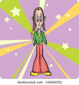Vector illustration of Cartoon standing hippie. Easy-edit layered vector EPS10 file scalable to any size without quality loss. High resolution raster JPG file is included.