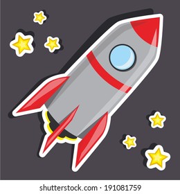 Vector illustration of a cartoon stickers of cosmic objects - space rocket