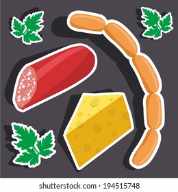 Vector illustration of a cartoon stickers of food