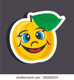 Vector illustration of a cartoon stickers of fruits - funny apricot