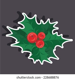 Vector illustration of a cartoon stickers set of isolated christmas object - holly berry