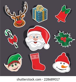 Vector illustration of a cartoon stickers set of isolated christmas object